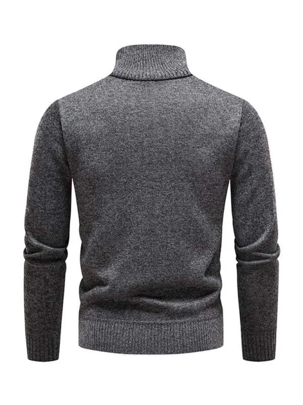 Thickened Half-Zip Stand-Up Collar Pullover Sweater for Men - Stylish Patchwork Knit for Ultimate Comfort and Versatility - MENLL
