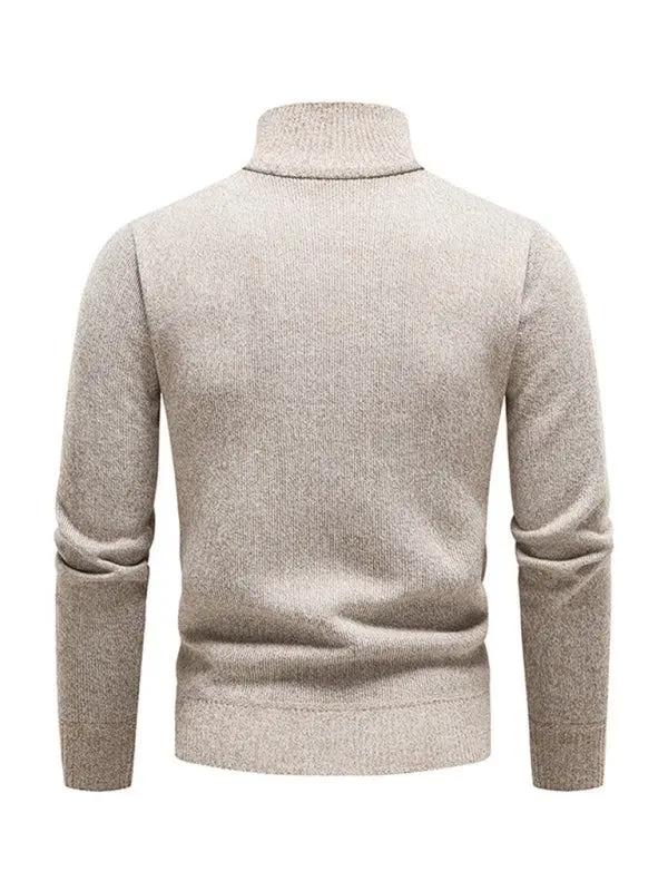Thickened Half-Zip Stand-Up Collar Pullover Sweater for Men - Stylish Patchwork Knit for Ultimate Comfort and Versatility - MENLL