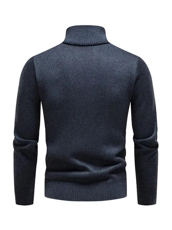 Thickened Half-Zip Stand-Up Collar Pullover Sweater for Men - Stylish Patchwork Knit for Ultimate Comfort and Versatility - MENLL