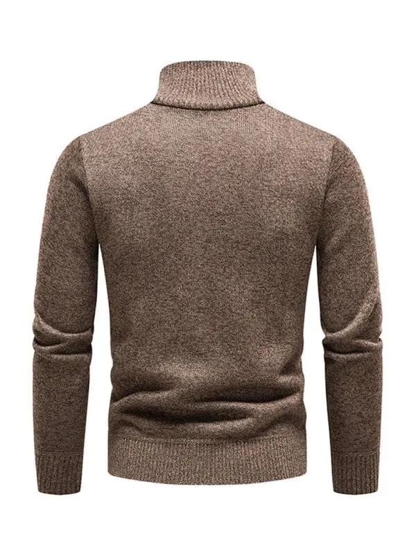 Thickened Half-Zip Stand-Up Collar Pullover Sweater for Men - Stylish Patchwork Knit for Ultimate Comfort and Versatility - MENLL