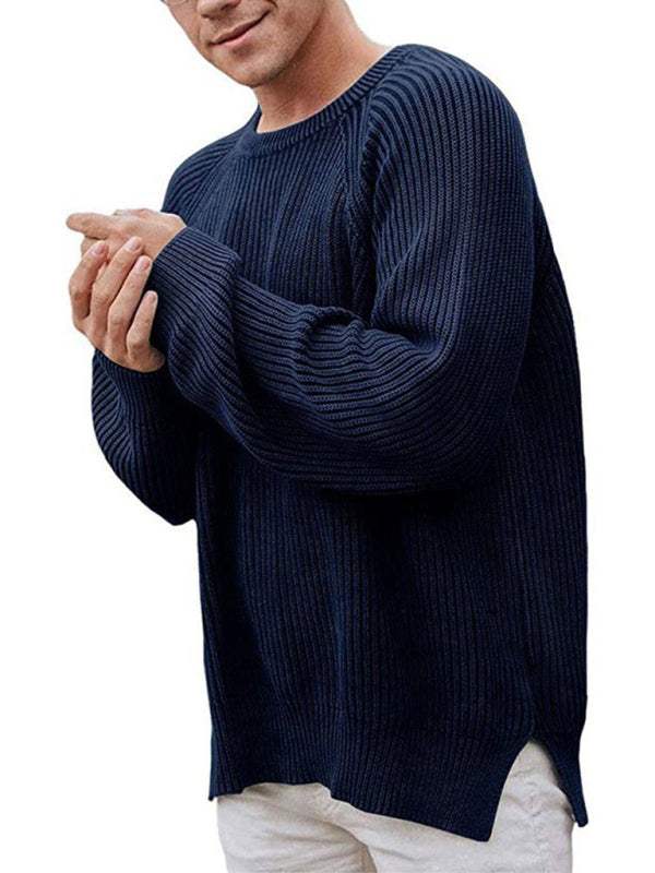 Trendy Men's Solid Color Crew Neck Pullover Sweater for Effortless Style - MENLL