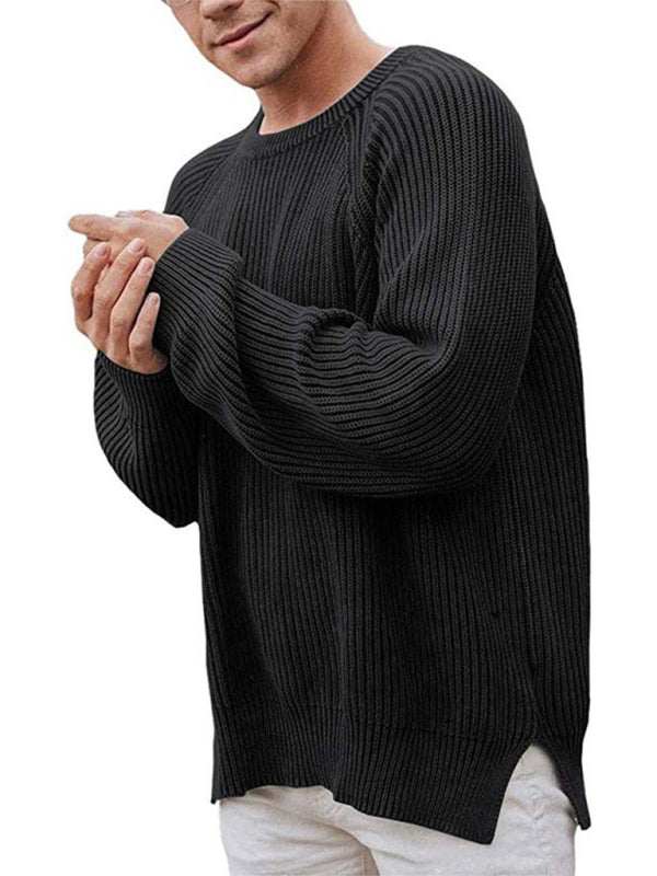 Trendy Men's Solid Color Crew Neck Pullover Sweater for Effortless Style - MENLL