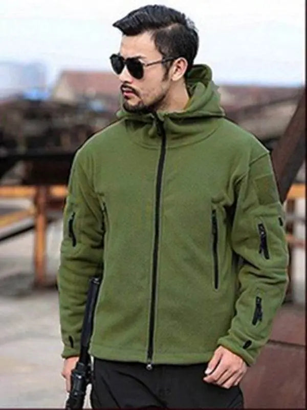 MENLL Fleece Jacket Olive Green Men's Cozy Hooded Casual Jacket by MENLL