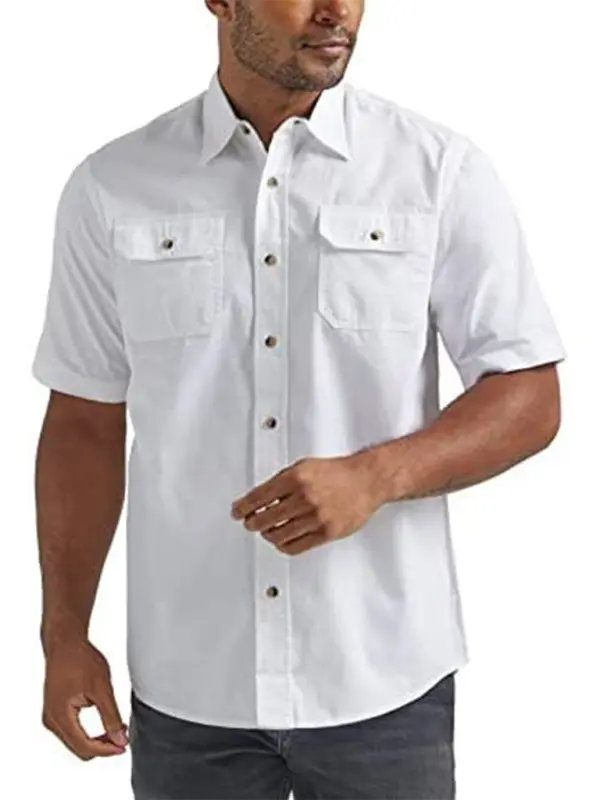 Effortlessly Stylish Men's Solid Cotton Short Sleeve Shirt for Spring-Summer Vibes - MENLL
