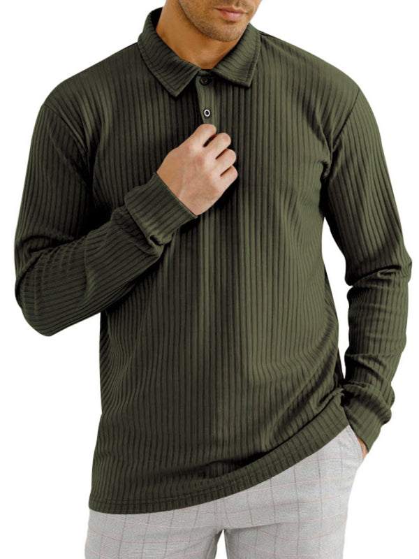 Men's long sleeve polo shirt, solid pattern, versatile style, comfortable fit.