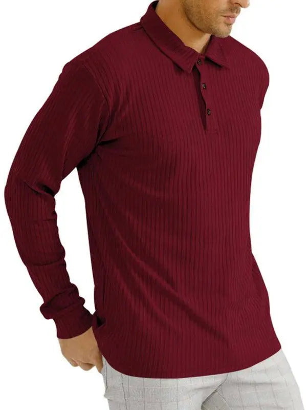 MENLL Olive Ribbed Polo Shirt Men's Casual & Formal Long Sleeve Versatile Style by MENLL