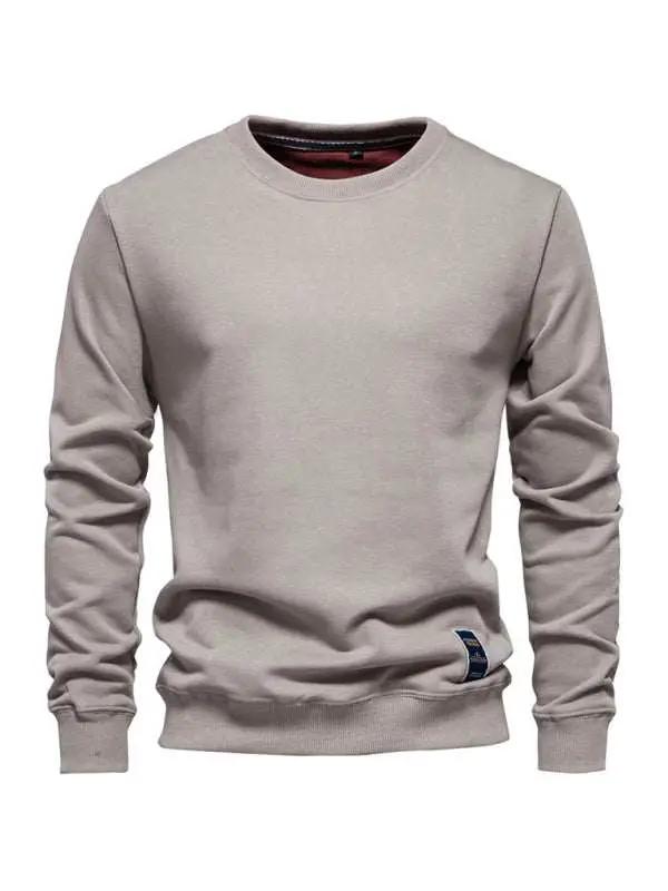 Relaxed Fit Solid Color Round Neck Long Sleeve Sweatshirt for Men - Perfect for Autumn and Winter Cozy Comfort - MENLL