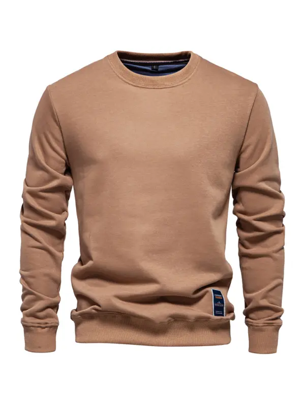 Relaxed Fit Solid Color Round Neck Long Sleeve Sweatshirt for Men - Perfect for Autumn and Winter Cozy Comfort - MENLL