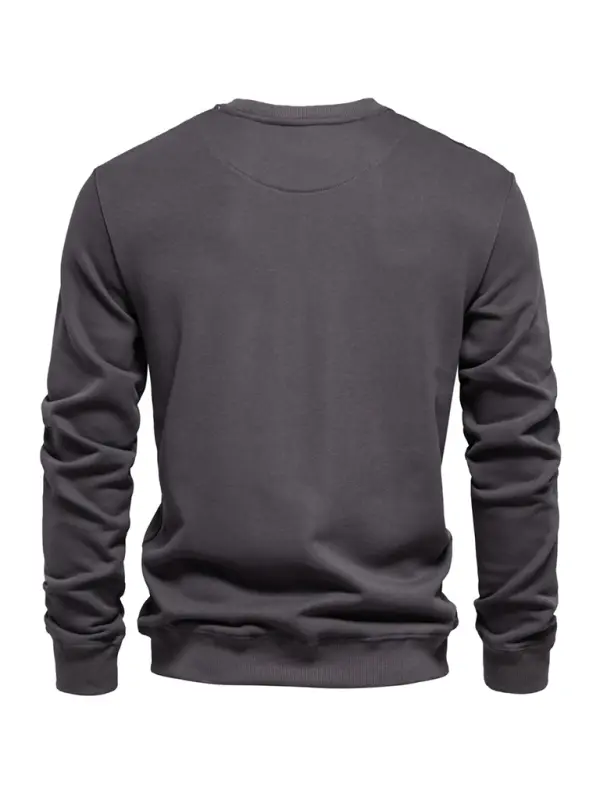 Relaxed Fit Solid Color Round Neck Long Sleeve Sweatshirt for Men - Perfect for Autumn and Winter Cozy Comfort - MENLL