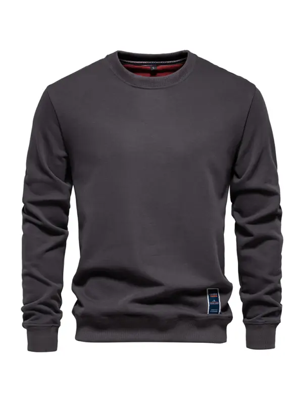 Relaxed Fit Solid Color Round Neck Long Sleeve Sweatshirt for Men - Perfect for Autumn and Winter Cozy Comfort - MENLL
