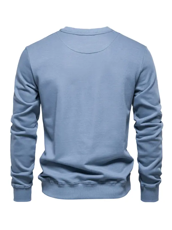 Relaxed Fit Solid Color Round Neck Long Sleeve Sweatshirt for Men - Perfect for Autumn and Winter Cozy Comfort - MENLL