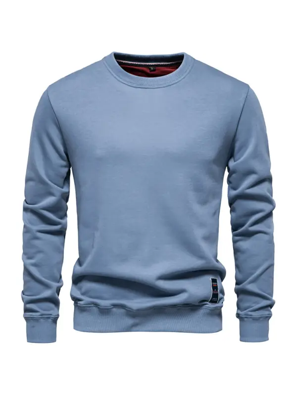 Relaxed Fit Solid Color Round Neck Long Sleeve Sweatshirt for Men - Perfect for Autumn and Winter Cozy Comfort - MENLL