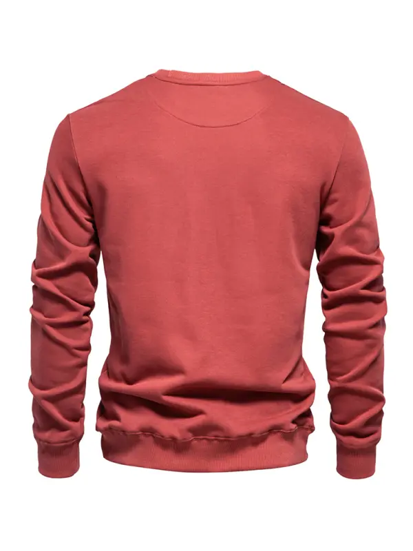 Relaxed Fit Solid Color Round Neck Long Sleeve Sweatshirt for Men - Perfect for Autumn and Winter Cozy Comfort - MENLL