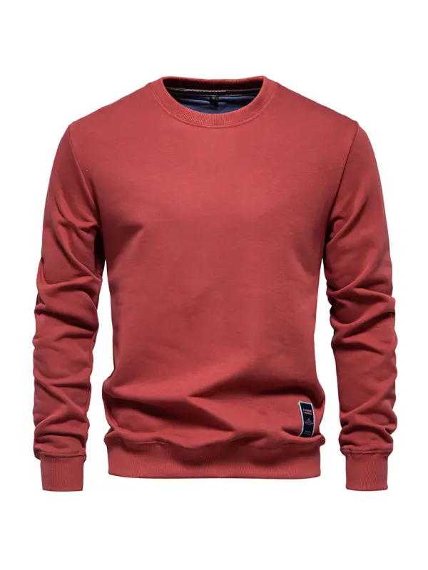 Relaxed Fit Solid Color Round Neck Long Sleeve Sweatshirt for Men - Perfect for Autumn and Winter Cozy Comfort - MENLL