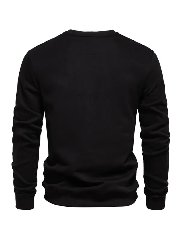 Relaxed Fit Solid Color Round Neck Long Sleeve Sweatshirt for Men - Perfect for Autumn and Winter Cozy Comfort - MENLL