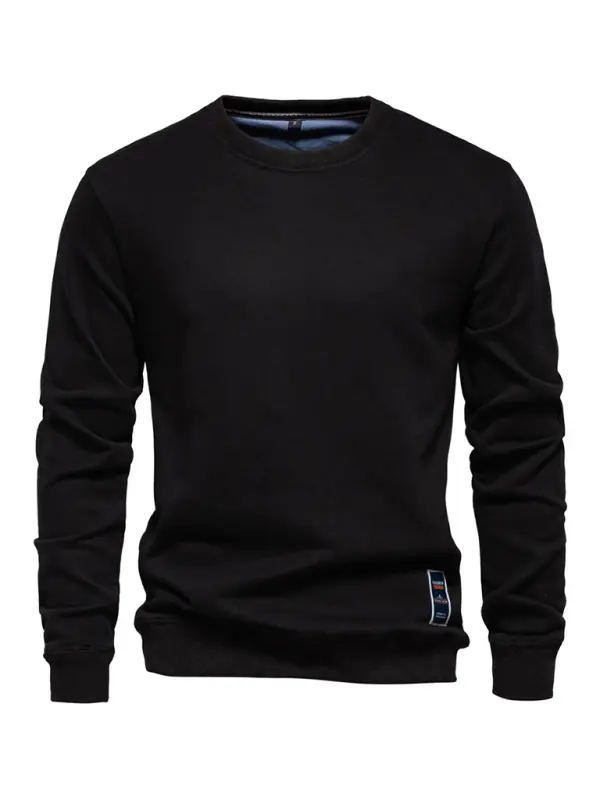 Relaxed Fit Solid Color Round Neck Long Sleeve Sweatshirt for Men - Perfect for Autumn and Winter Cozy Comfort - MENLL