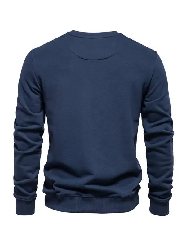 Relaxed Fit Solid Color Round Neck Long Sleeve Sweatshirt for Men - Perfect for Autumn and Winter Cozy Comfort - MENLL