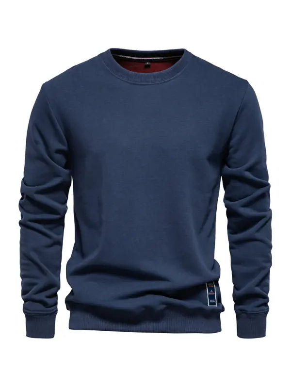 Relaxed Fit Solid Color Round Neck Long Sleeve Sweatshirt for Men - Perfect for Autumn and Winter Cozy Comfort - MENLL
