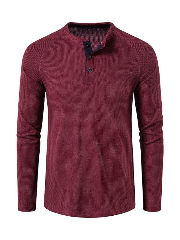 Sophisticated Long-Sleeve Men's Button-Down T-Shirt in Solid Colors – Perfect for Every Occasion!