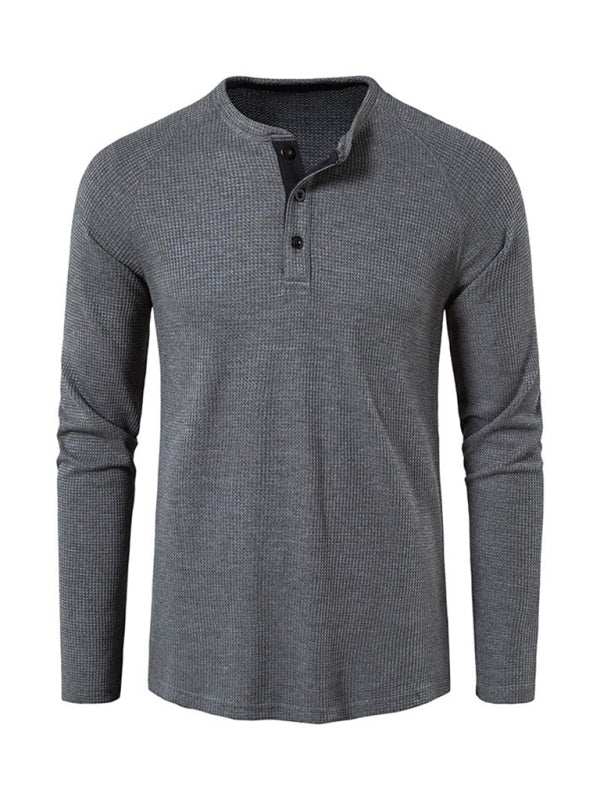 Sophisticated Long-Sleeve Men's Button-Down T-Shirt in Solid Colors – Perfect for Every Occasion!