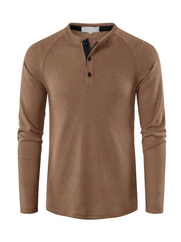 Sophisticated Long-Sleeve Men's Button-Down T-Shirt in Solid Colors – Perfect for Every Occasion! - MENLL