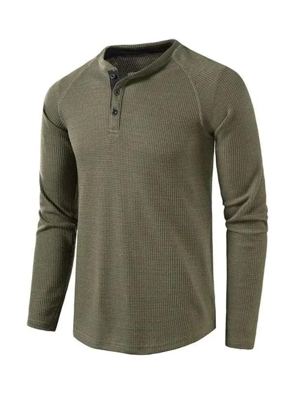 Sophisticated Long-Sleeve Men's Button-Down T-Shirt in Solid Colors – Perfect for Every Occasion! - MENLL