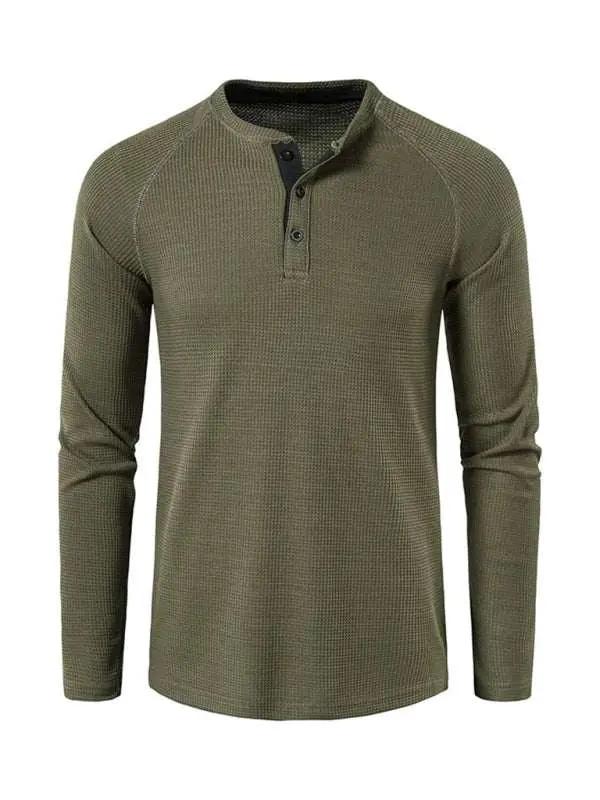 Sophisticated Long-Sleeve Men's Button-Down T-Shirt in Solid Colors – Perfect for Every Occasion! - MENLL
