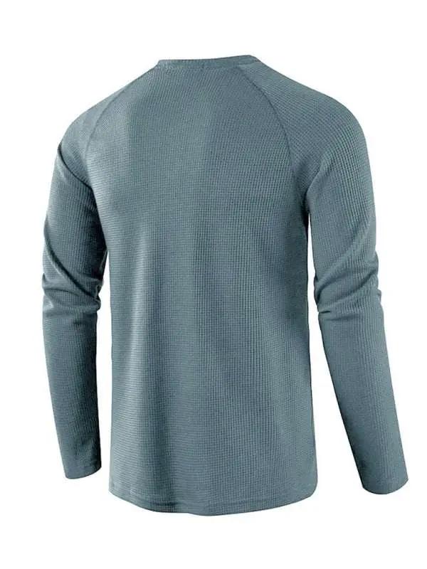 Sophisticated Long-Sleeve Men's Button-Down T-Shirt in Solid Colors – Perfect for Every Occasion! - MENLL
