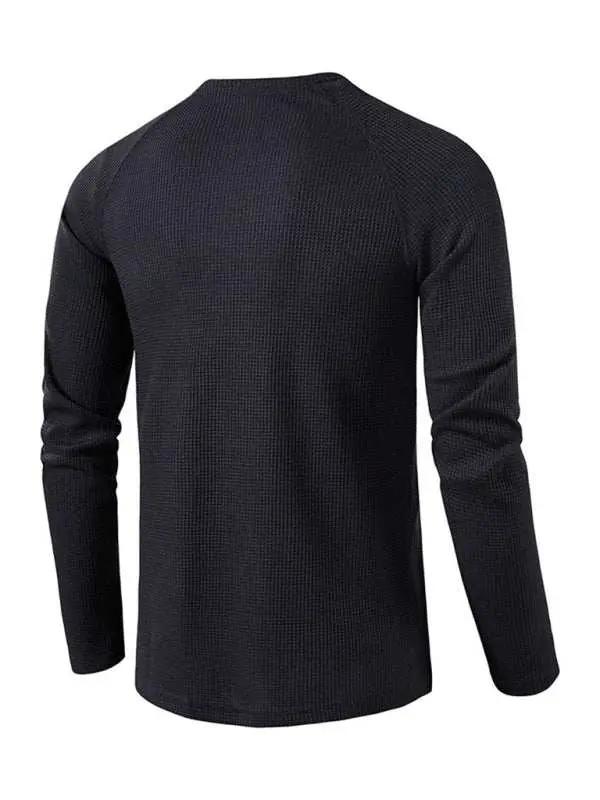 Sophisticated Long-Sleeve Men's Button-Down T-Shirt in Solid Colors – Perfect for Every Occasion! - MENLL