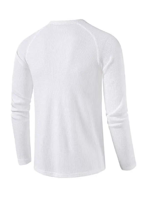 Sophisticated Long-Sleeve Men's Button-Down T-Shirt in Solid Colors – Perfect for Every Occasion! - MENLL