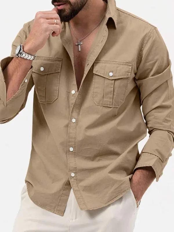 Stylish Multi-Pocket Long-Sleeve Shirt for Men - Perfect for Autumn-Winter Casual Wear - MENLL