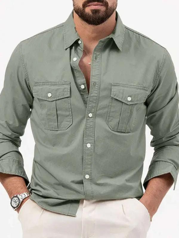 Stylish Multi-Pocket Long-Sleeve Shirt for Men - Perfect for Autumn-Winter Casual Wear - MENLL