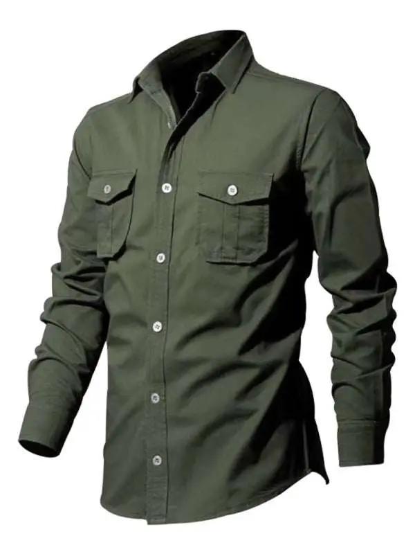 Stylish Multi-Pocket Long-Sleeve Shirt for Men - Perfect for Autumn-Winter Casual Wear - MENLL