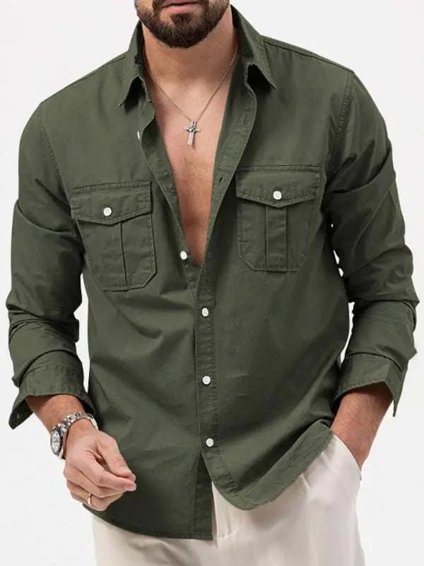 Stylish Multi-Pocket Long-Sleeve Shirt for Men - Perfect for Autumn-Winter Casual Wear - MENLL