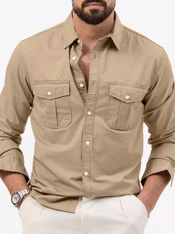 Stylish Multi-Pocket Long-Sleeve Shirt for Men - Perfect for Autumn-Winter Casual Wear - MENLL