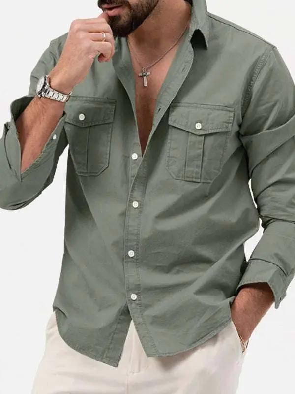 Stylish Multi-Pocket Long-Sleeve Shirt for Men - Perfect for Autumn-Winter Casual Wear - MENLL