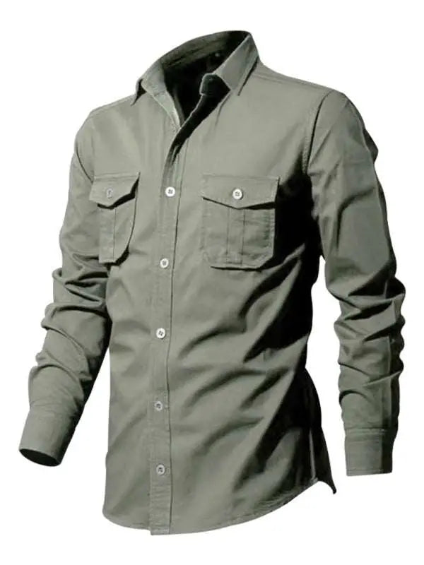 MENLL Multi-Pocket Shirt Men's Casual Long Sleeve Utility Shirt - Durable by MENLL