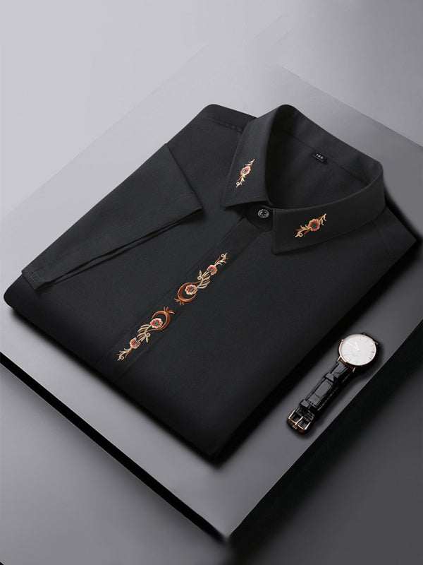 Stylish Plus Size Men's Embroidered Elastic Casual Shirt - Perfect for Spring-Summer Adventures - MENLL