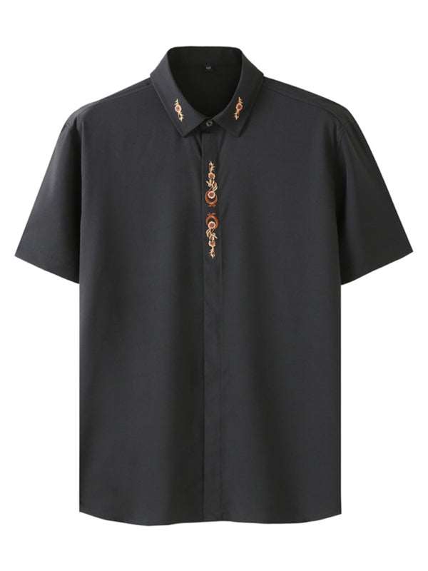 Stylish Plus Size Men's Embroidered Elastic Casual Shirt - Perfect for Spring-Summer Adventures - MENLL