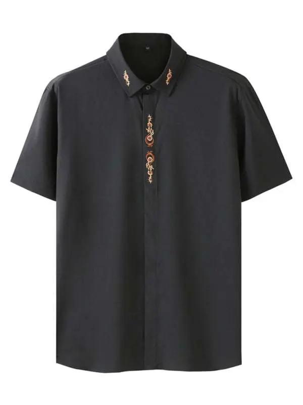 Stylish Plus Size Men's Embroidered Elastic Casual Shirt - Perfect for Spring-Summer Adventures - MENLL