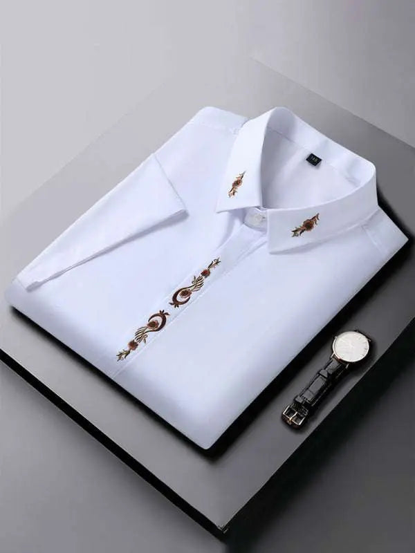 Stylish Plus Size Men's Embroidered Elastic Casual Shirt - Perfect for Spring-Summer Adventures - MENLL