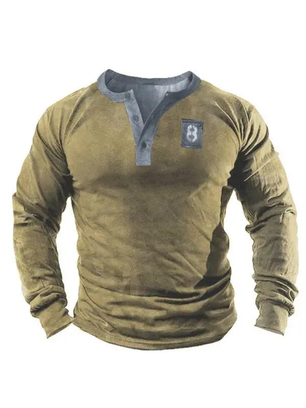 Men's 3D Printed Long-Sleeve Henley Top with Open Placket – Perfect Blend of Style and Comfort - MENLL