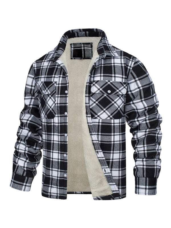 Stylish Plaid Patchwork Woven Coat with Cozy Flap Pockets - MENLL