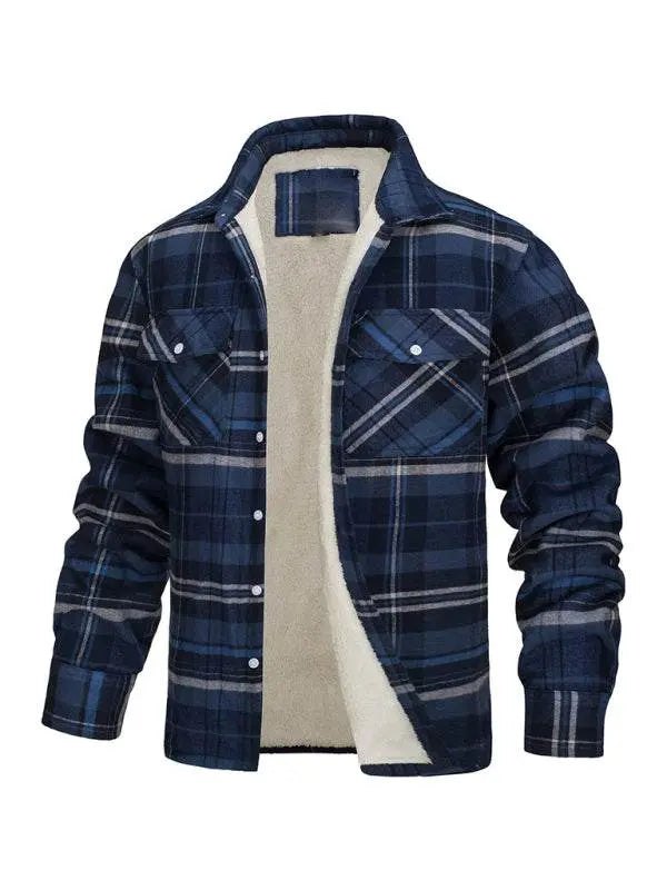 MENLL Plaid Patchwork Men's Coat Casual Winter Jacket Cozy Pockets by MENLL