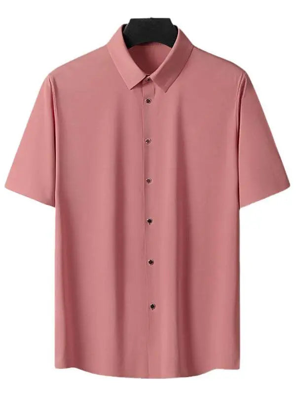 MENLL Premium Ice Silk Shirt Men's Casual Lightweight Short Sleeve Stretchable Top by MENLL