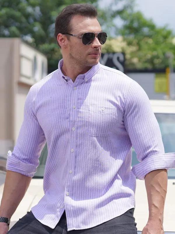Vibrant Plus Size Men's Long Sleeve Rainbow Striped Shirt for Every Occasion - MENLL