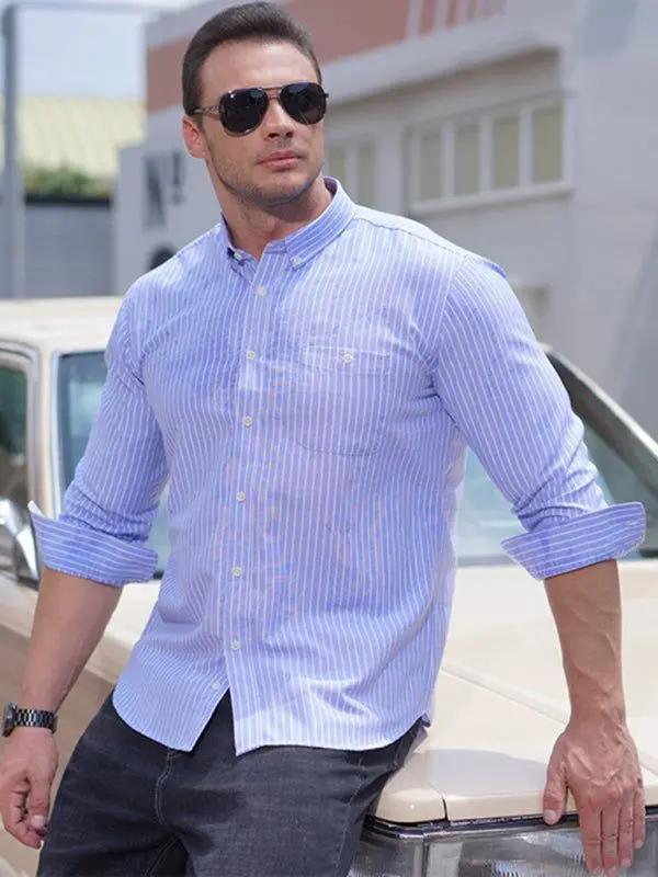 Vibrant Plus Size Men's Long Sleeve Rainbow Striped Shirt for Every Occasion - MENLL