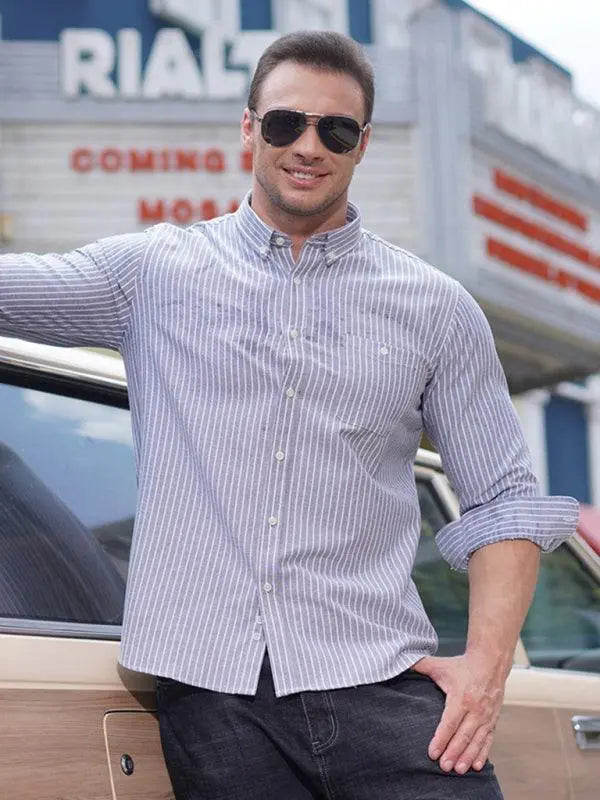 Vibrant Plus Size Men's Long Sleeve Rainbow Striped Shirt for Every Occasion - MENLL