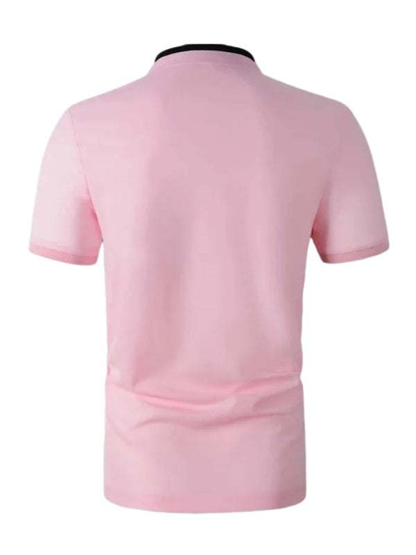 Elevate Your Style: Men's Sleek Solid Color Knitted Polo Shirt with Stand-Up Collar - MENLL