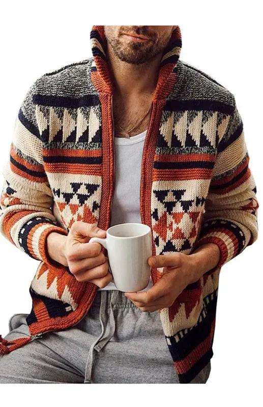 Stylish Men's Embroidered Stand Collar Zip Sweater - Perfect for Autumn & Winter Leisure - MENLL